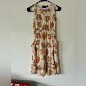 Mini Rodini Cream and Orange Floral Midi Dress